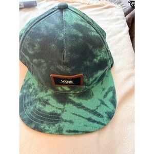 Vans Off The Wall Snapback Hat Green Black Tie Dye Acid Wash Flat Brim Skate Cap